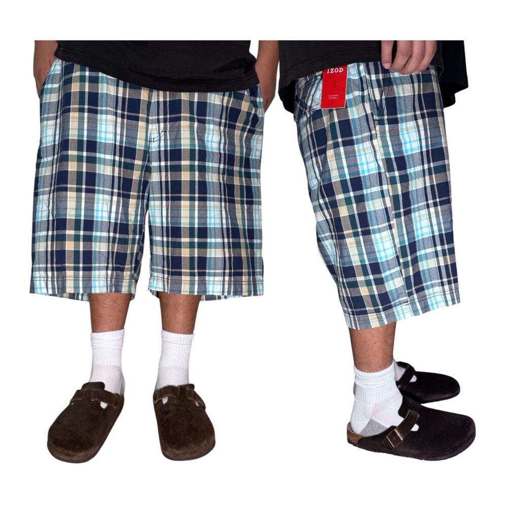 NWT Izod Mens 42x10 Plaid Shorts Y2k Vintage Skater Retro